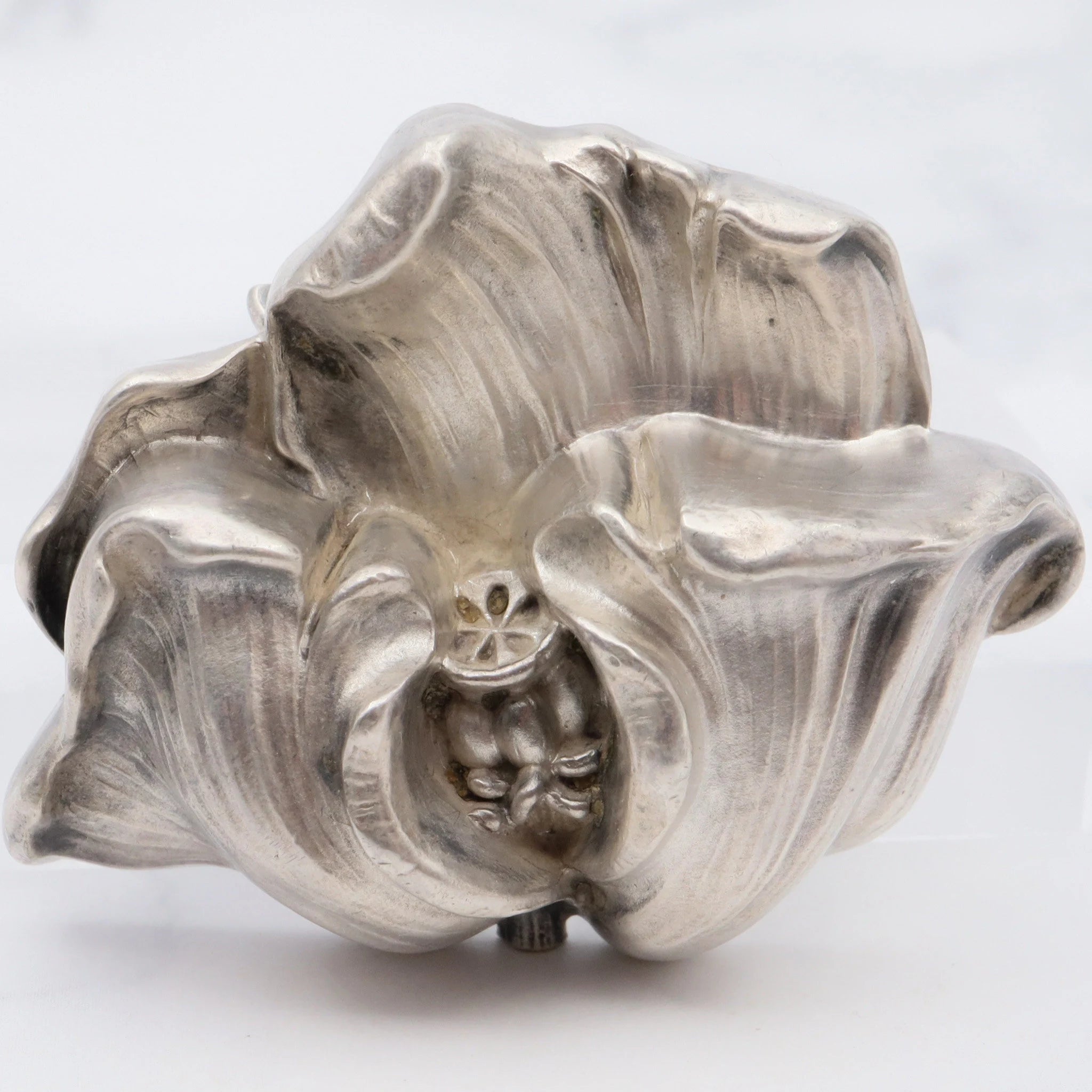 Antique art nouveau William B Kerr sterling silver poppy two-part buckle